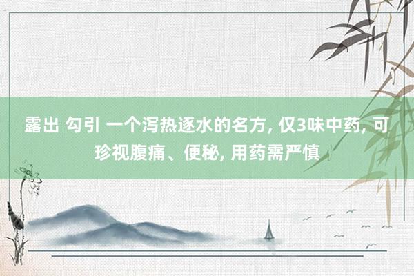 露出 勾引 一个泻热逐水的名方, 仅3味中药, 可珍视腹痛、便秘, 用药需严慎